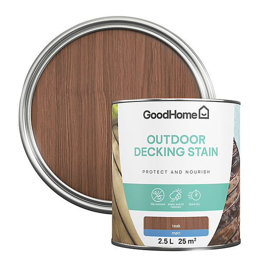 GoodHome Teak Matt Quick dry Decking Wood stain, 2.5L
