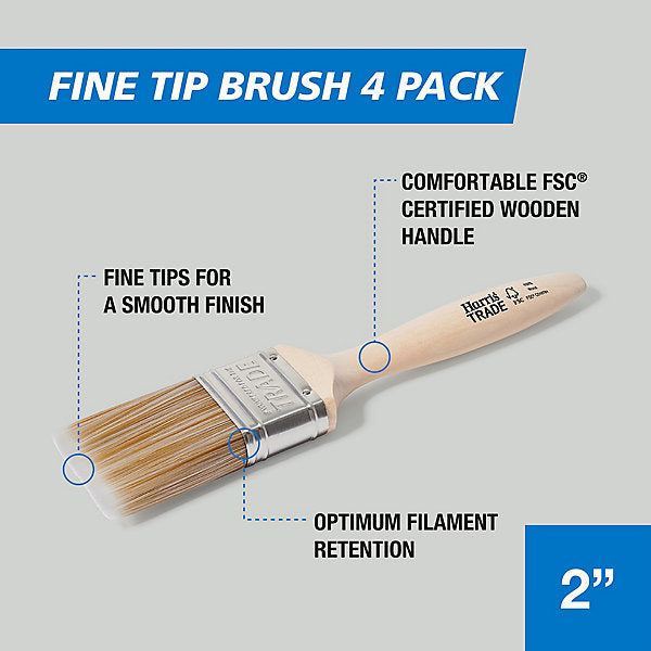 Harris Trade Emulsion & Gloss 2" Fine tip Comfort Interior Paint brush, Pack of 4