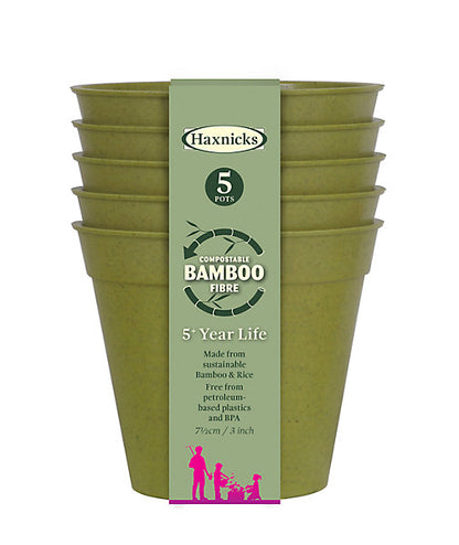 Haxnicks Sage Green Bamboo Plant pot (Dia) 7.5cm, (H)6.4cm, Pack of 5