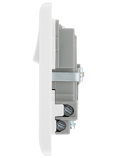 LAP White Single 13A Raised slim Switched Screwed Socket with USB, x2 & White inserts