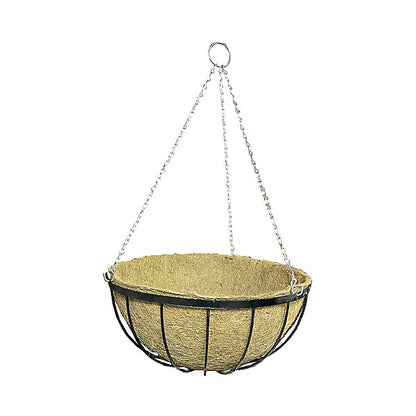 Panacea Classic flat iron appearance Black Round Coco liner & metal frame Hanging basket, 40cm