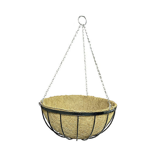 Panacea Classic flat iron appearance Black Round Coco liner & metal frame Hanging basket, 40cm