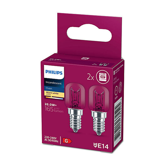 Philips E14 26W Warm white Halogen Dimmable Light bulb, Pack of 2