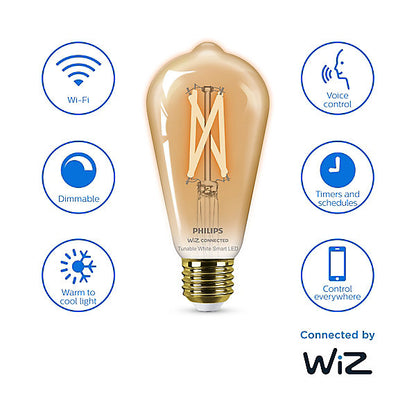 Philips WiZ E27 50W LED Cool white & warm white ST64 Non-dimmable Light bulb Pack of 2