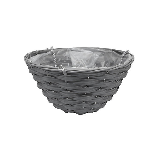 Smart Garden Faux rattan Grey Round Plastic Hanging basket, 35cm