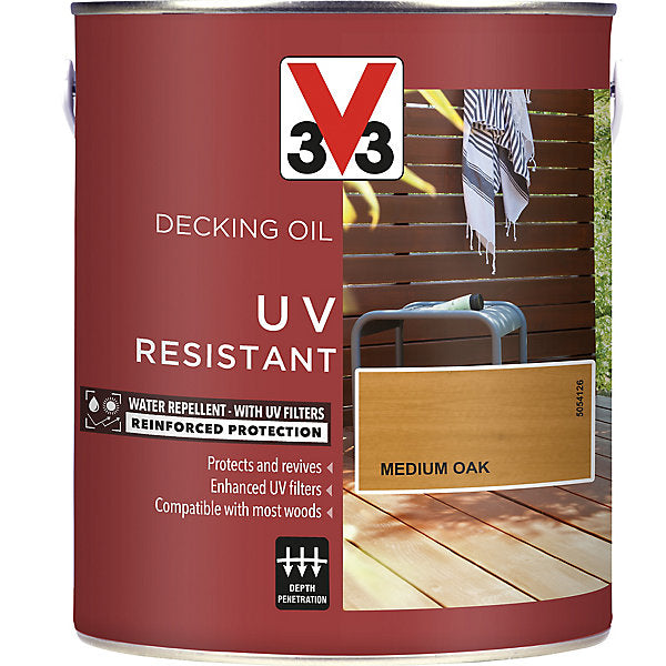 V33 Medium oak UV resistant Decking Wood oil, 2.5L