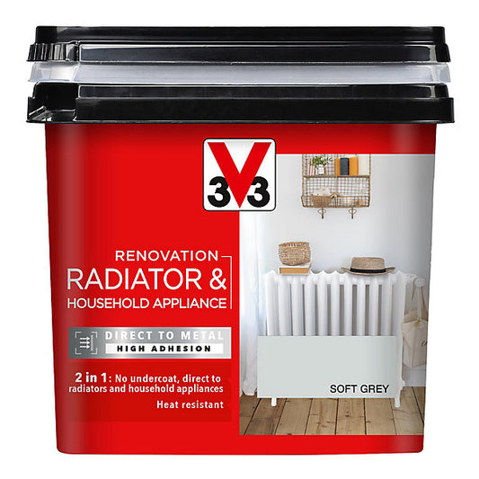 V33 Renovation Soft Grey Satinwood Radiator & appliance paint, 750ml