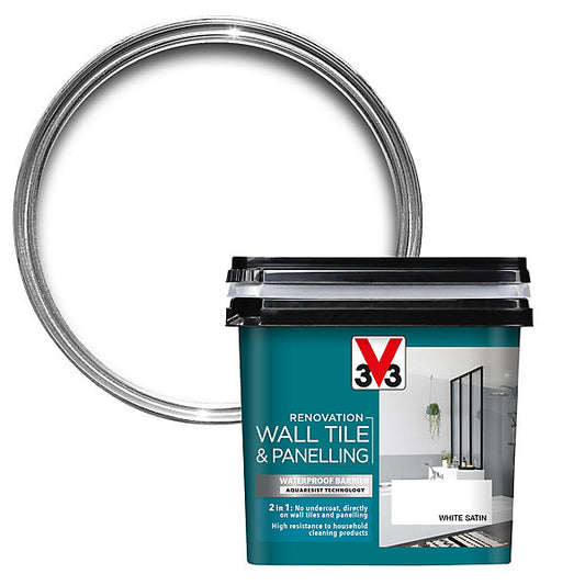 V33 Renovation White Satinwood Wall tile & panelling paint, 750ml