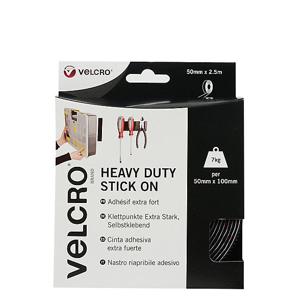 Velcro brand Black Hook & loop Tape (L)2.5m (W)50mm