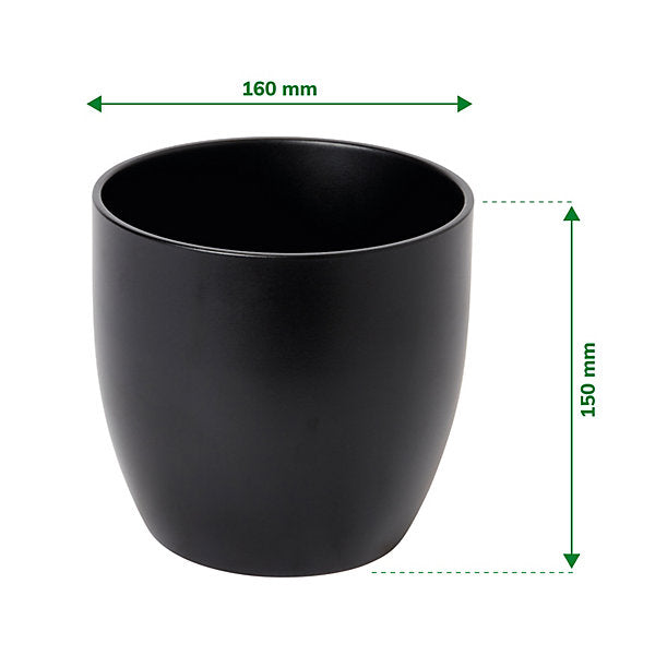 Verve Black Ceramic Plant pot (Dia) 16cm, (H)15cm, 2.1L