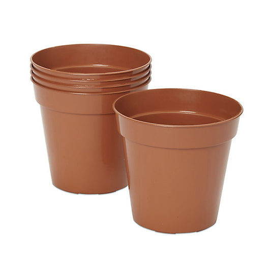 Verve Lei Terracotta Brown Plastic Grow pot (Dia) 10cm, (H)12cm, Pack of 5, 600ml